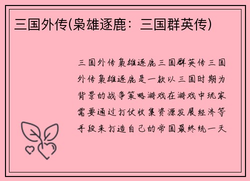 三国外传(枭雄逐鹿：三国群英传)